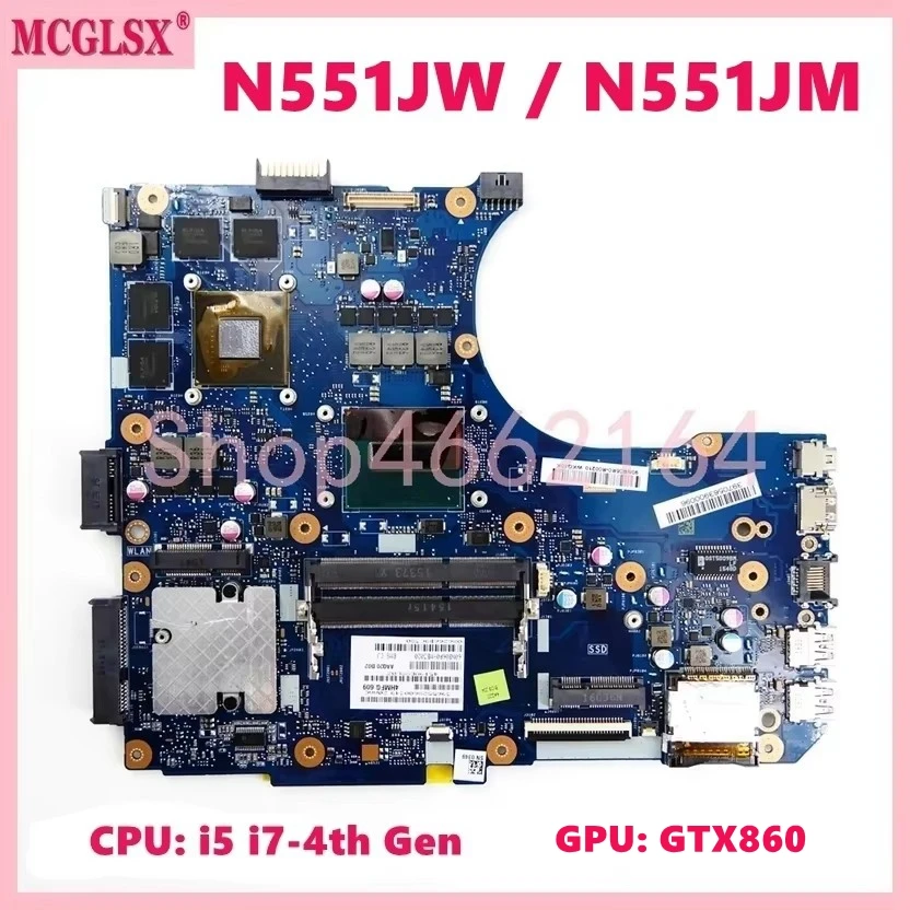 N551JW With i5 i7-4th Gen CPU GTX860/GTX960M GPU Mainboard For ASUS N551JM G551JM G551JW G551JK N551JK N551JW Laptop Motherboard