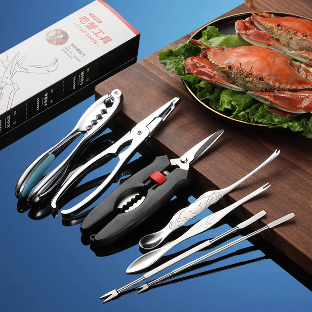 

1 Set Scissors Tools Kit Seafood Eating Fork For Lobster Leg Shell Cracker Rustproof Ergonomic Handle Non-Slip Kitchen Gadget