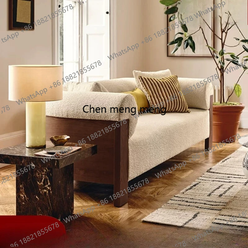 American retro solid wood sofa walnut three-person sofa combination French living room furniture