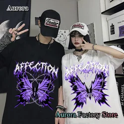 Men Women Summer Fashion Cotton T-Shirt Purple Butterfly Tops Tees Male Casual Short Sleeve Clothing Harajuku Streetwear