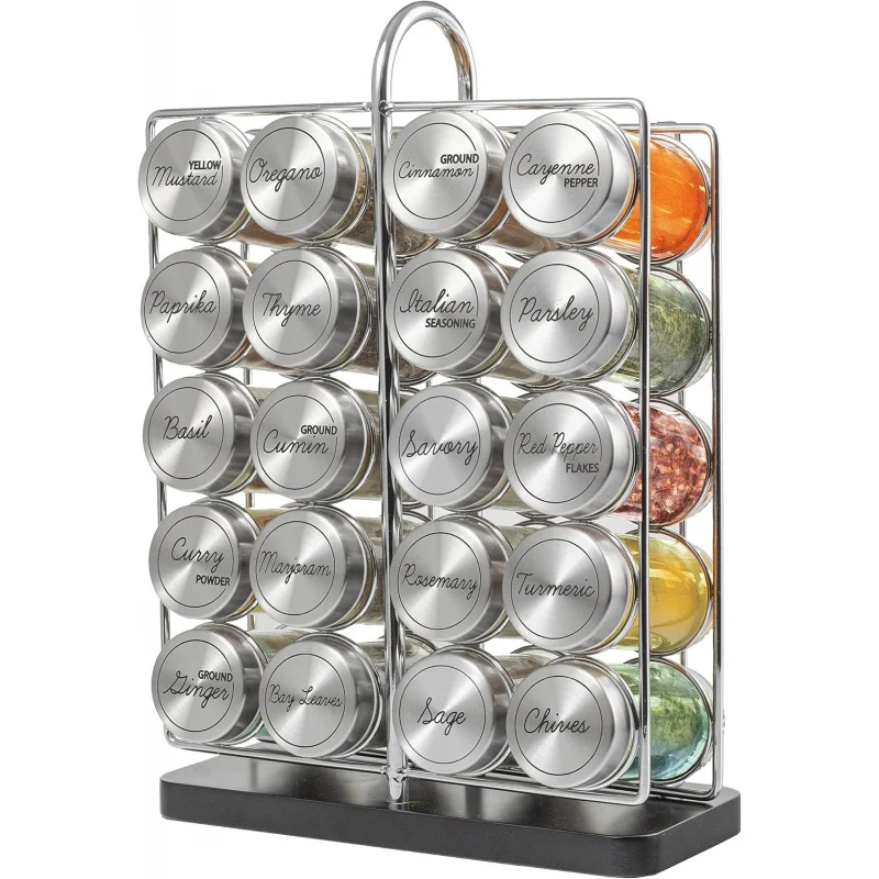 

Stainless Steel 20-Jar Spice Rack Organizer with Spices Included & 5-Year Refills - Standing Tower Shelf for Kitchen Countertop