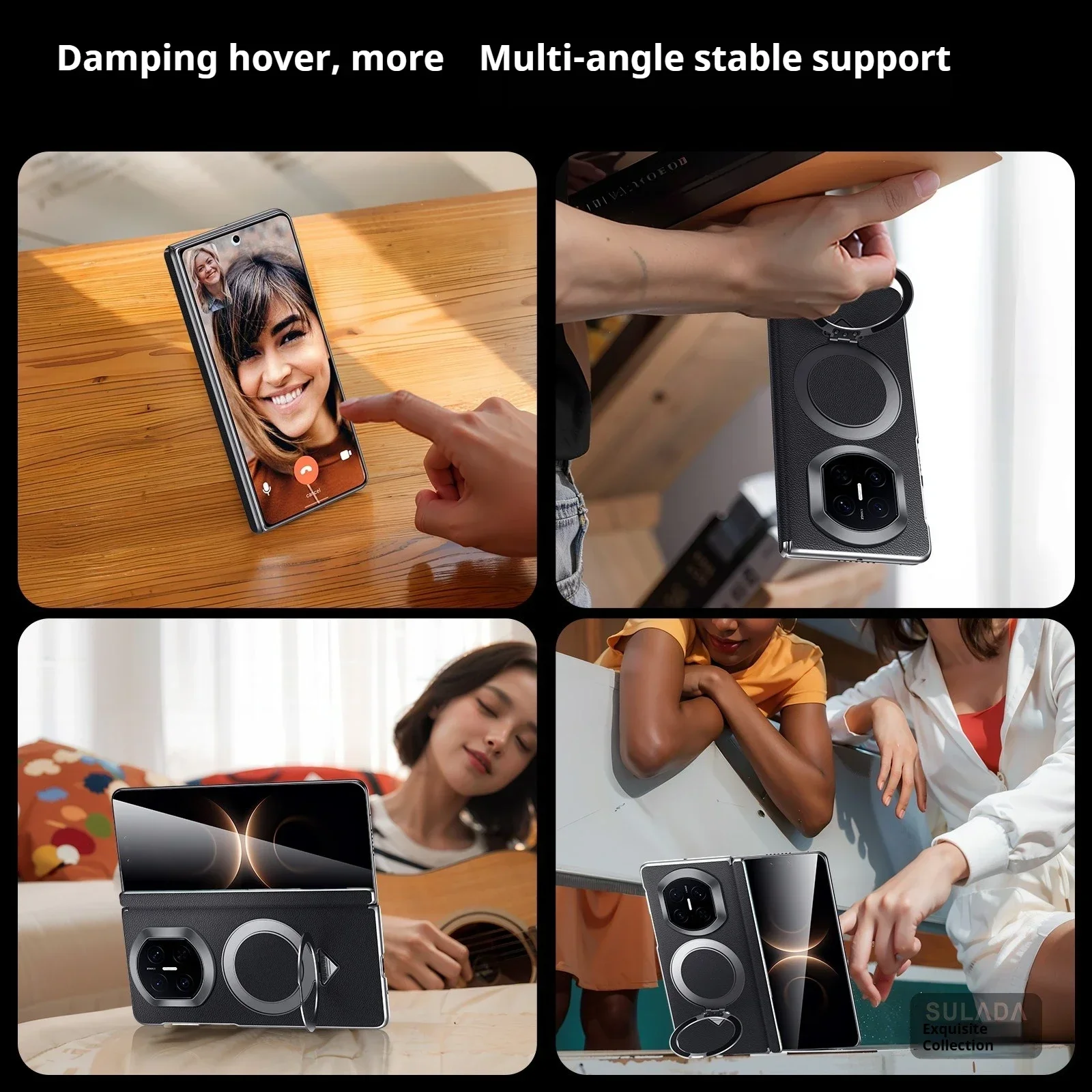 SULADA Luxury Genuine Leather Stand Case for Huawei Mate X7/X6/X5 with Central Axis Hinge Protection Magnetic Closure view 5