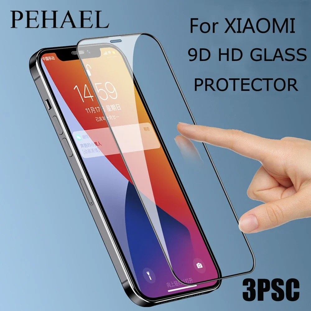 PEHAEL 3Pcs Full Cover Black Edge HD Tempered Glass Screen Protector For Xiaomi 10TPRO 11LITE 8LITE 9LITE 9SE F1 MAX3 NOTE10LITE