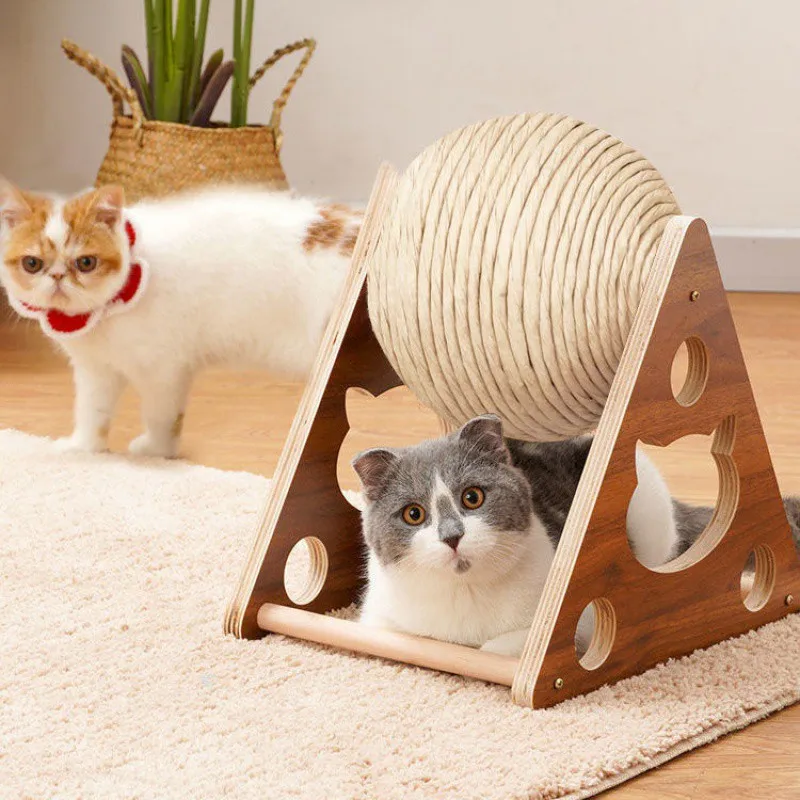 Vertical Solid Wood Cat Toy Cat Paw Ball, Bite Resistant and Durable, Disdaining Cat Tree, Grabbing Plate and Grinding Claw