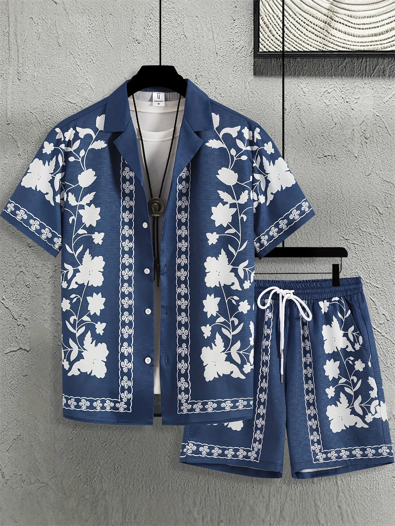 Men's Flower Positioning Print Burnt Flowers Suit Collar Short Sleeve Shirt Shorts Pajama Set Fashion shirt suit for men