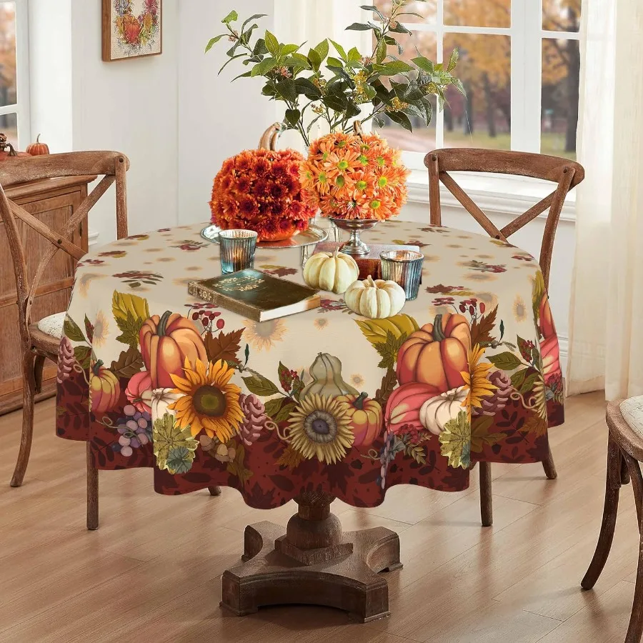 

Round Fall Tablecloth 60 Ih Fall Pumpkin Round Tablecloths Thanksgiving Washable Table Cover Autumn Decorations Table Cloth Dec