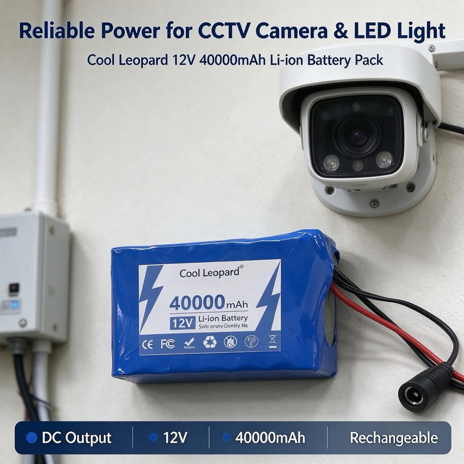 Cool Leopard 12V 40Ah Rechargeable Li-ion Battery Pack Built-in BMS 40000mAh Lithium Battery for CCTV Pump LED Light Outdoor Cam