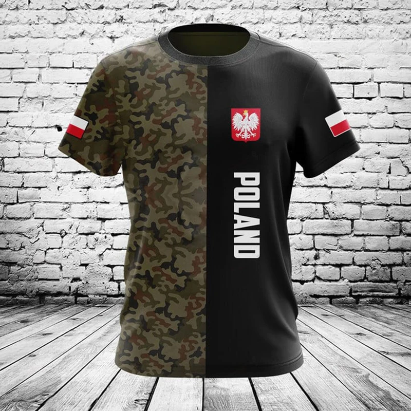 Custom Summer Casual Poland Flag Camouflage Graphic T-shirts Unisex Fashion Streetwear Loose Jersey Crewneck Fast Dry Pullover