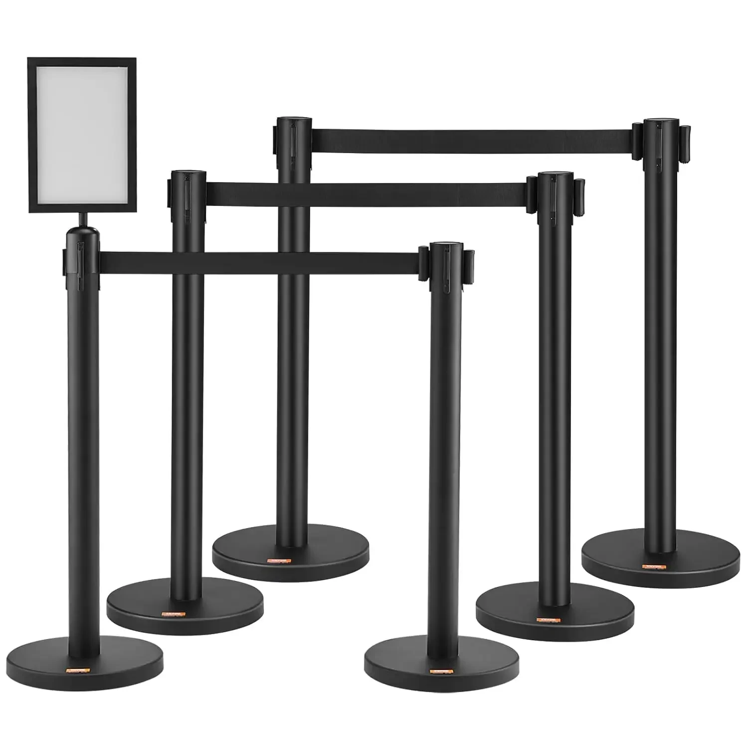 Crowd Control Stanchions, 6-Pack Crowd Control Barriers, Carbon Steel Baking Painted Stanchion Queue Post with Sign Holder