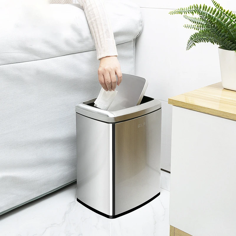 

Stainless steel shake cover trash can 12 liters household bathroom crack living room bedroom office narrow rectangular cylinder