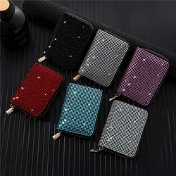 Compact Rhinestone Card Holder Coin Purse Card Package Luxurious Lady Multiple Card Positions Zipper Wallet Diamond Inlay