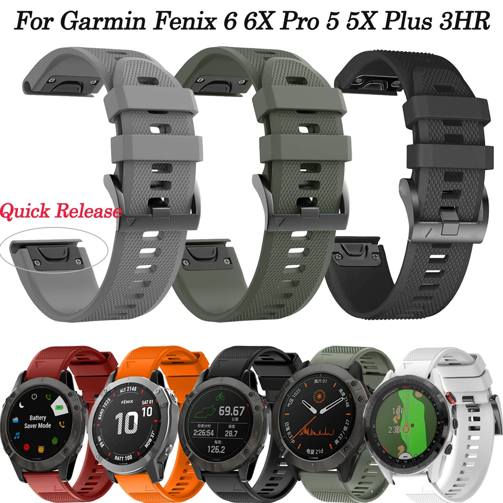 

22 26mm Smart Watch Band Straps For Garmin Fenix 6X 6 Pro 5X 5 Plus 3HR Forerunner 935 945 Quick Release Strap Silicone Bracelet