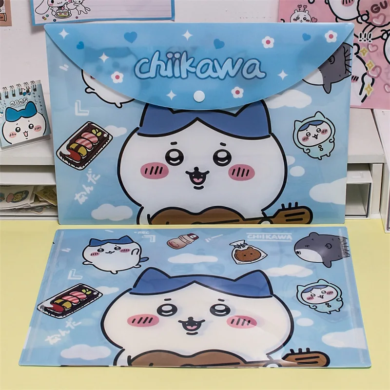 Kawaii สีสัน Chiikawa Hachi Usagi A4 แฟ้มกระเป๋าการจําแนกหนังสือเครื่องเขียนนักเรียน Test กระดาษเก็บกระเป๋า Snap โฟลเดอร์