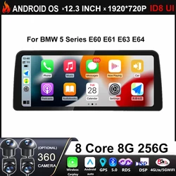 Android 14 12.3 '' Car GPS Navigation For BMW 5 Series E60 E61 E62 2004 - 2011 CIC CCC Multimedia Radio Player Carplay DSP WIFI