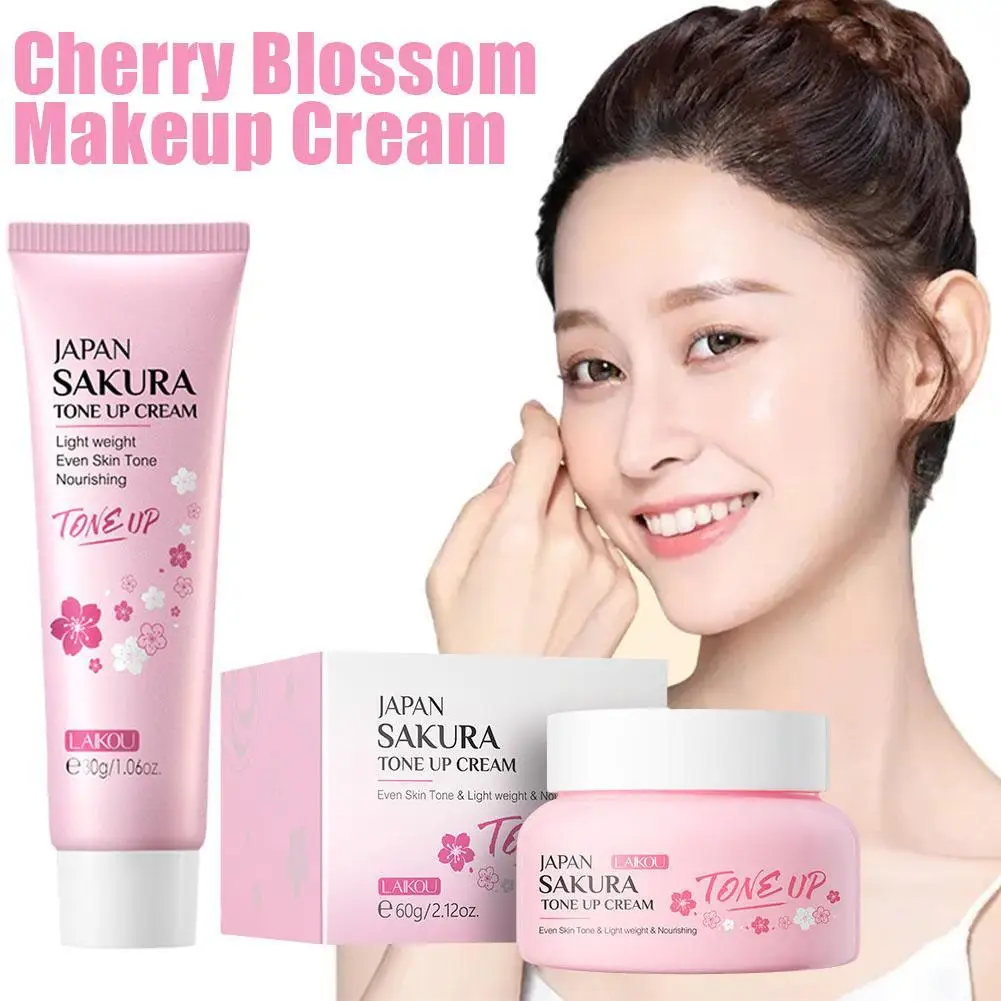 Crema de tono SAKURA de Japón, 30/60g, oculta las manchas, ilumina la piel, Reduce la luminosidad, la oxidación, delicada crema perezosa