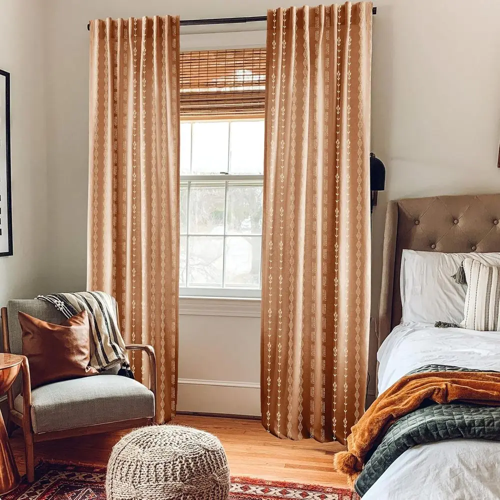 Transparente Vorhänge aus 108-Boho-Leinen mit 2 Paneelen für Terrasse und Wohnzimmer