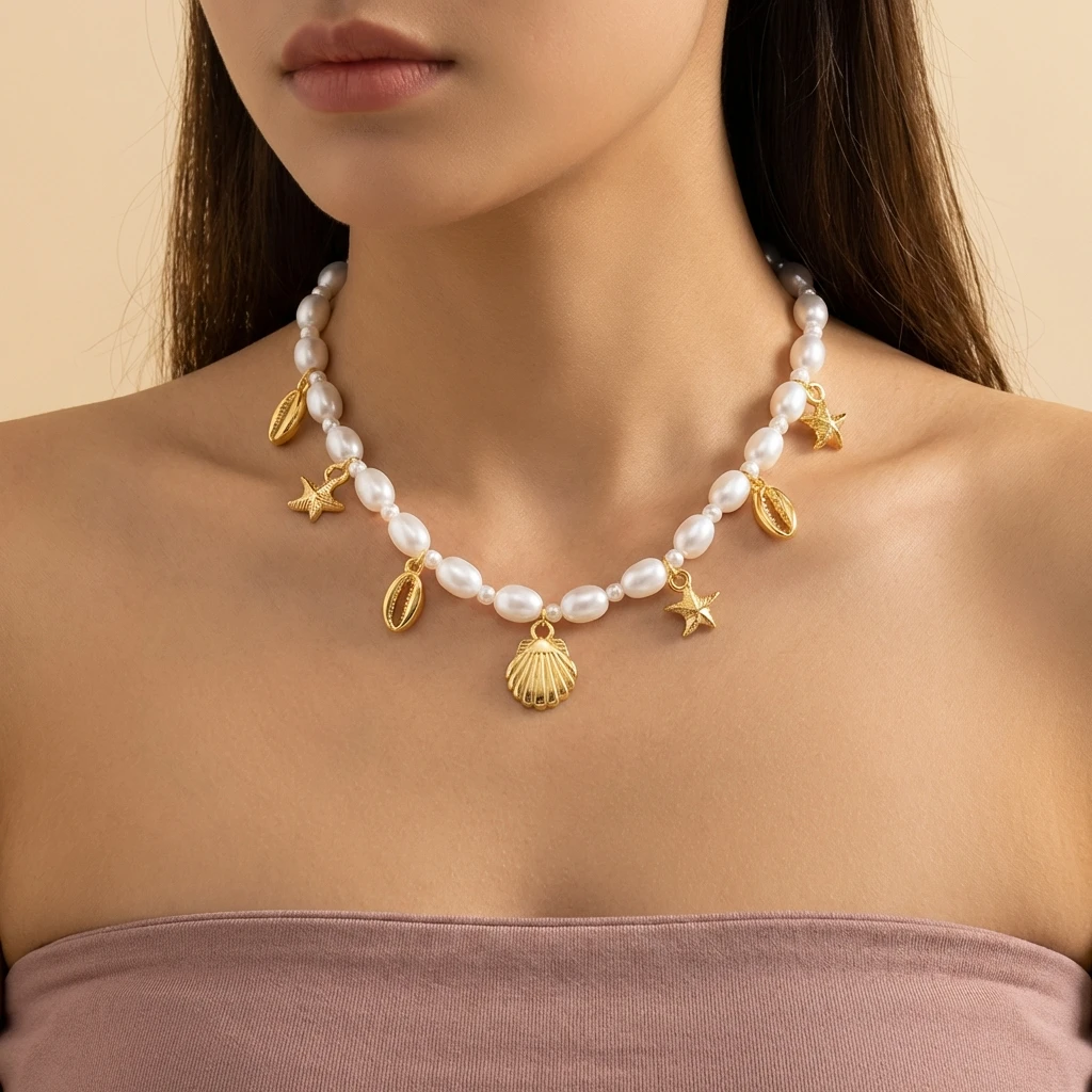 Set Perhiasan Bohemian Imitasi - Pearl Trim Chain ulasan dan harga