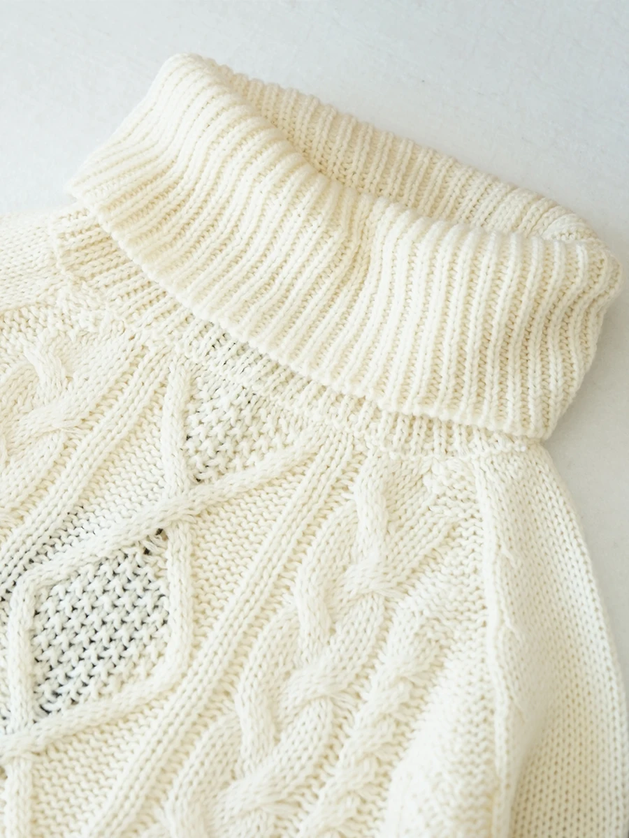 المرأة عالية الياقة طويلة Sve محبوك سترة فضفاضة تويست العلوي كسول Sle الخريف الشتاء البيج اللون M7 مريحة تناسب