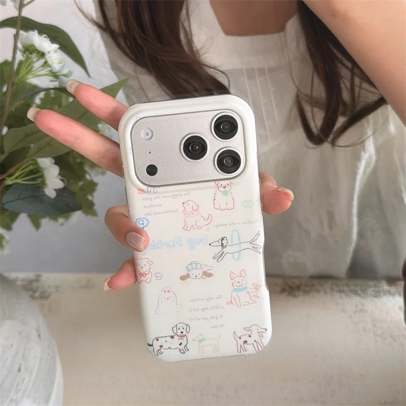 

Cute Dog Doodle Phone Case For iPhone 17 16 15 Pro Max Soft Silicone Transparent Camera Protection Cover Shockproof Bumper Coque