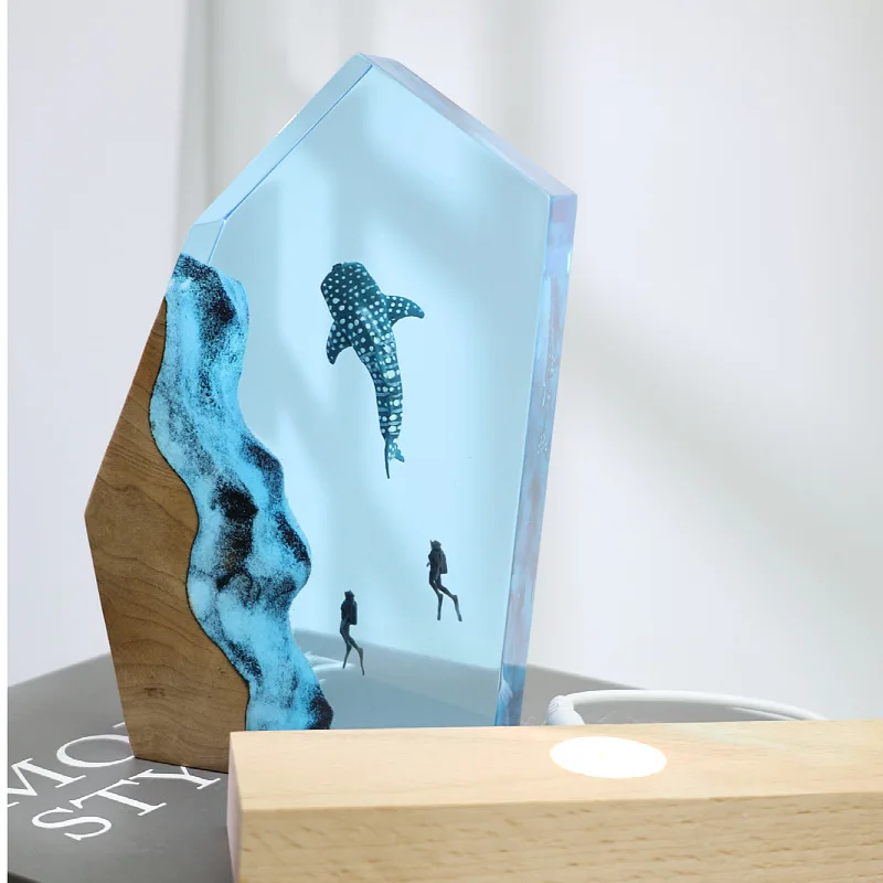 Resin Ocean Ornament Diver Night Light Deep Sea Exploration Wood Light Decoration Gift Christmas Gift