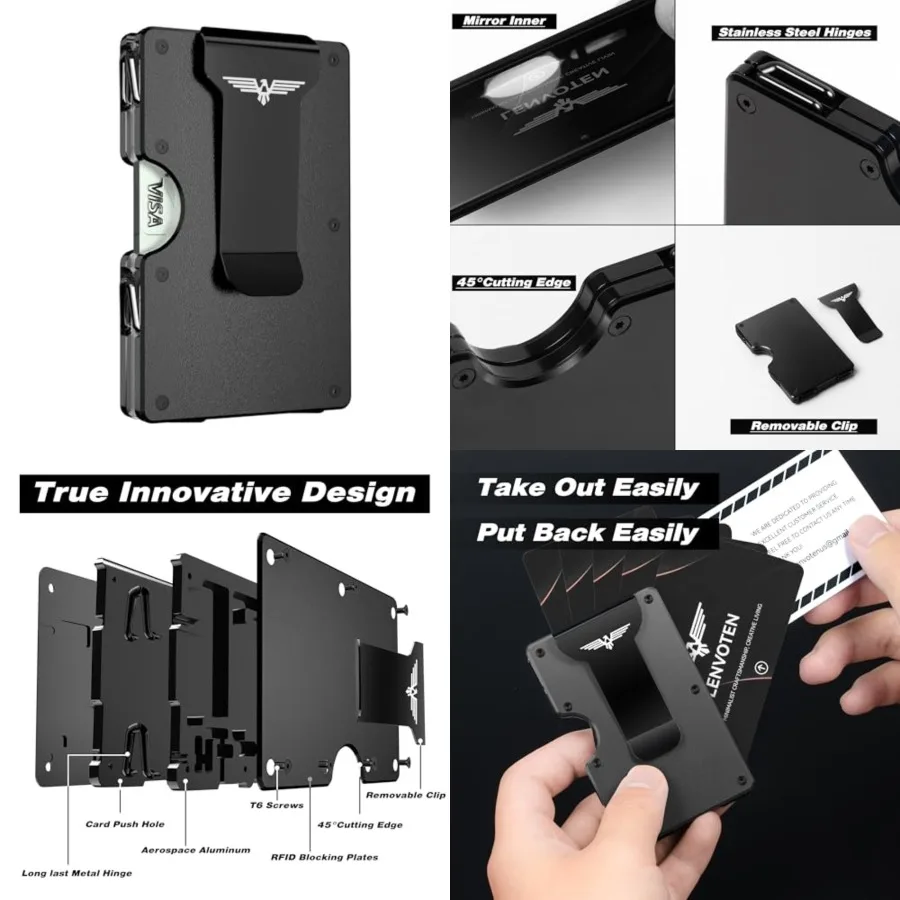 

Upgraded Hinged Minimalist Wallet for Men Slim Metal RFID Blocking Wallet Credit Card Holder and Money Clip Holds 20 Cards Prem
