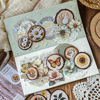 15pcs Woodblock Printing Series Retro Relief Sticker Creative Decoration DIY Scrapbook Planner Handbook Aesthetic Craft Supplies