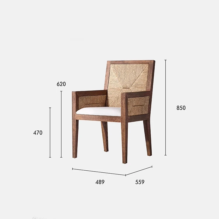 Modern Mid-Century Minimalist Dining Chair Solid Oak Wood with Rattan for Home Offices Hotels Apartments-Restaurant Application