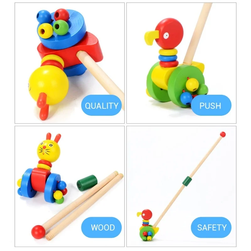 Wooden Baby Walker Wooden Push And Pull Walking Toy Kid Learn Walking Waddling Animal Push Along Toy