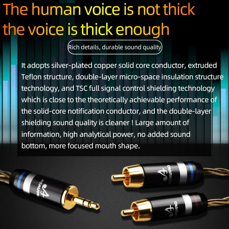 

ATAUDIO HiFi 3.5mm to 2RCA Cable High End Silver-plated PC Mobilephone Amplifier Interconnect 3.5 Jack to RCA Cable