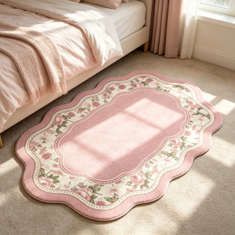 Girly Style Carpets for Living Room Flowers Bedroom Decor Carpet Fluffy Soft Irregular Shape Bedside Rug Home Plush Floor Mat