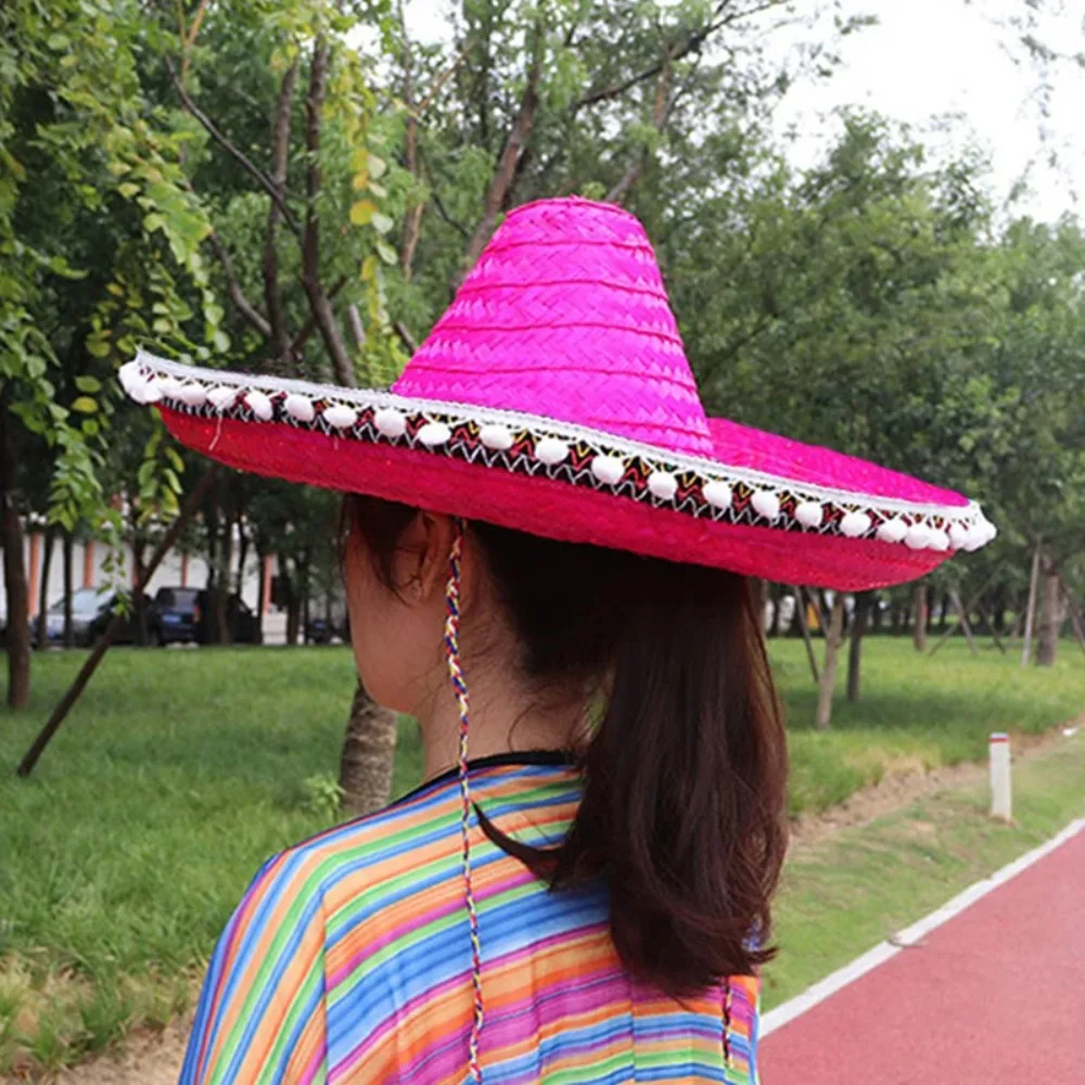 Sombrero de paja de ala ancha para hombre, visera mexicana colorida para fiesta de Halloween, decoración de verano