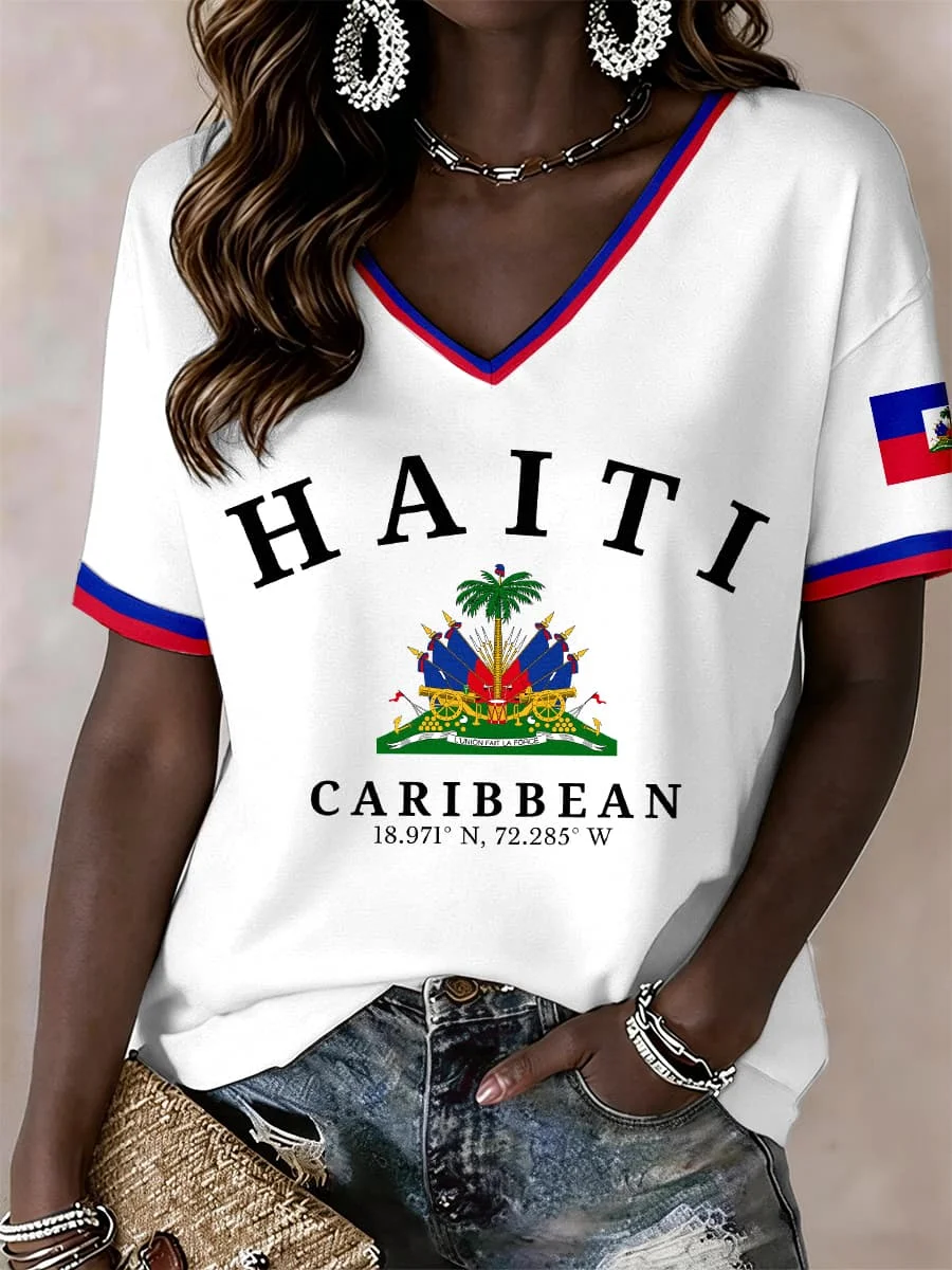 Haitian Women T-Shirt HAITI Letter Home Soccer Jersey Sleeve Summer National Casual  Fan Short Sleeve Tops Family Matching Tees