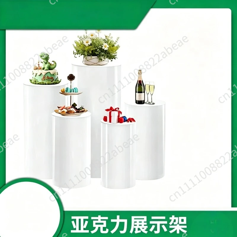 Acrylic Round White Display Stand, Cylinder Base Stand , Festival Party Event Decor Holder for Candy Dessert Showcase