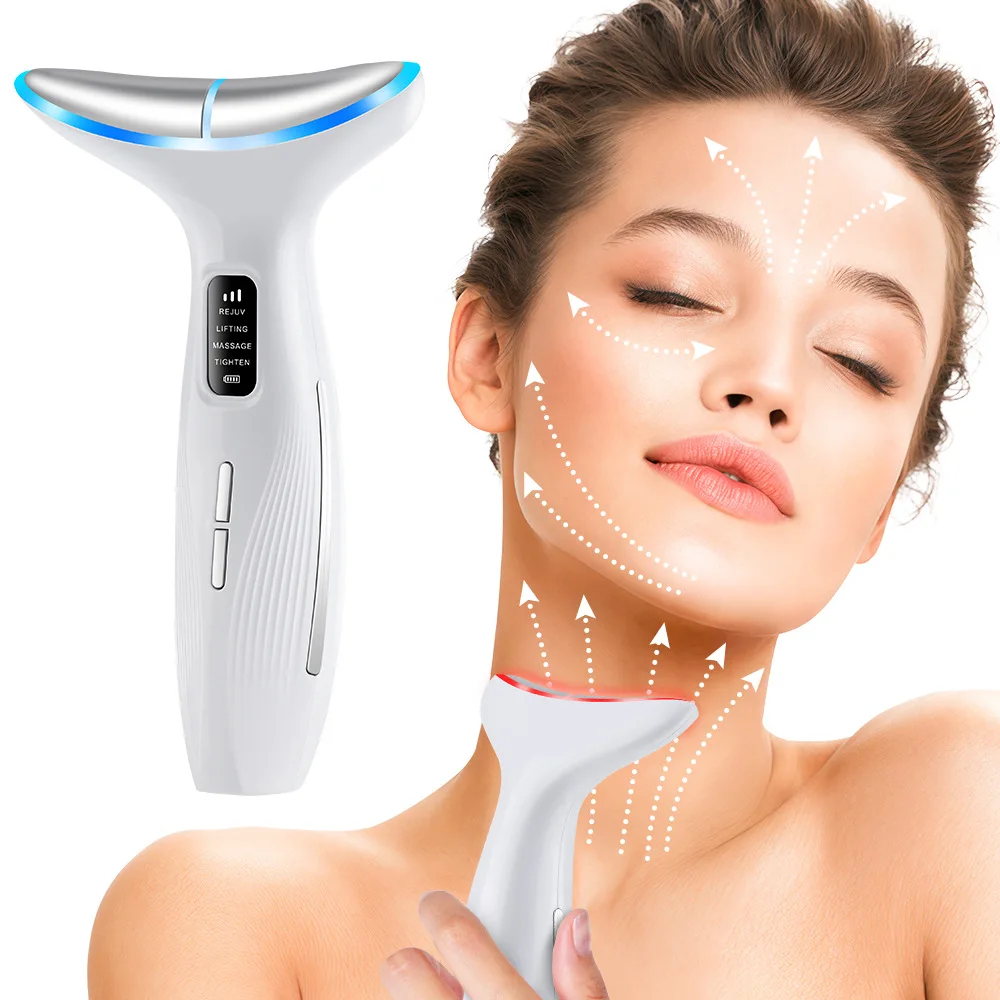 EMS Microcurrent RF Neck Massager with Light Therapy, Anti-Wrinkle Vibration Heating Device, Neck Beauty Device for Skin Tighten