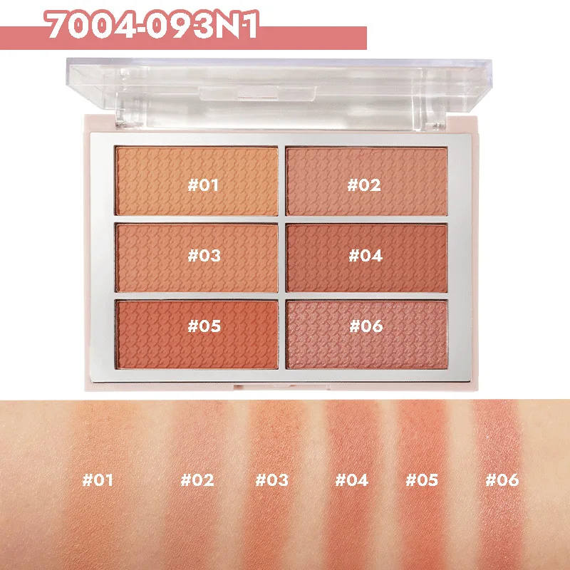 MISS ROSE 6-Color Long-Lasting Blush Palette Waterproof Sweat-Resistant Daily Beauty Makeup Facial Cosmetic Tray