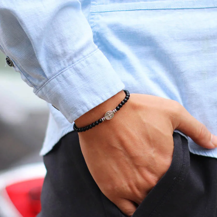 Stylish Motorcycle Equipment Men Bracelet Natural Stone Cross Virgin Mary Amulet Braclet Camping Bike Cool Riding Accessories
