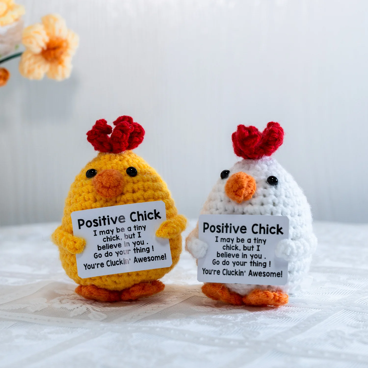 Positive Crochet Animals  Cute Energy Chick Rabbit  Emotional Support Doll Funny Handmade Creative Gift