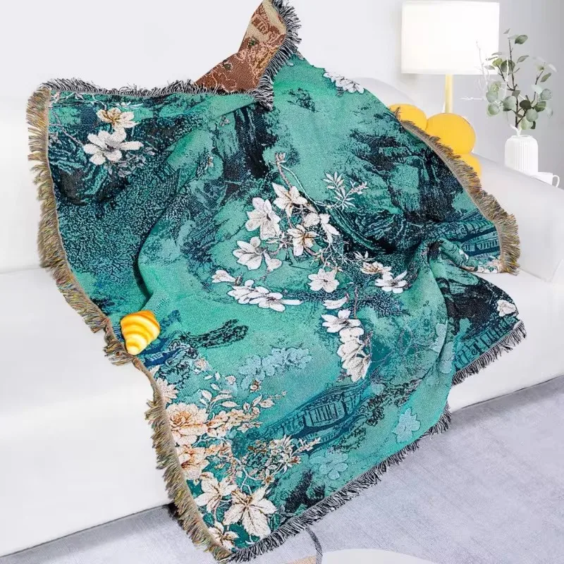 Vintage Flower Throw Blanket Jacquard Blankets for Beds Sofa Living Room Tapestry Classical Outdoor Camping Picnic Blanket Mat