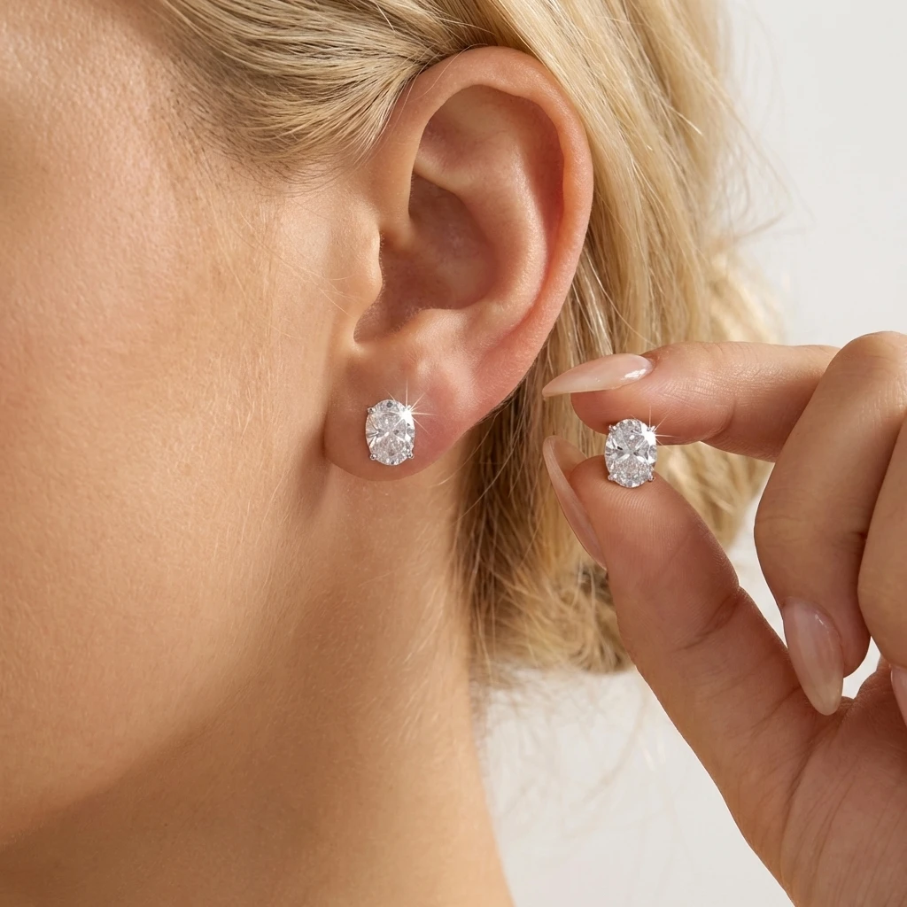 Classical Shiny Oval Shaped CZ Zircon Stud Earrings For Women Trend Wedding Party Lover Engagement Versatile Jewelry Accessories