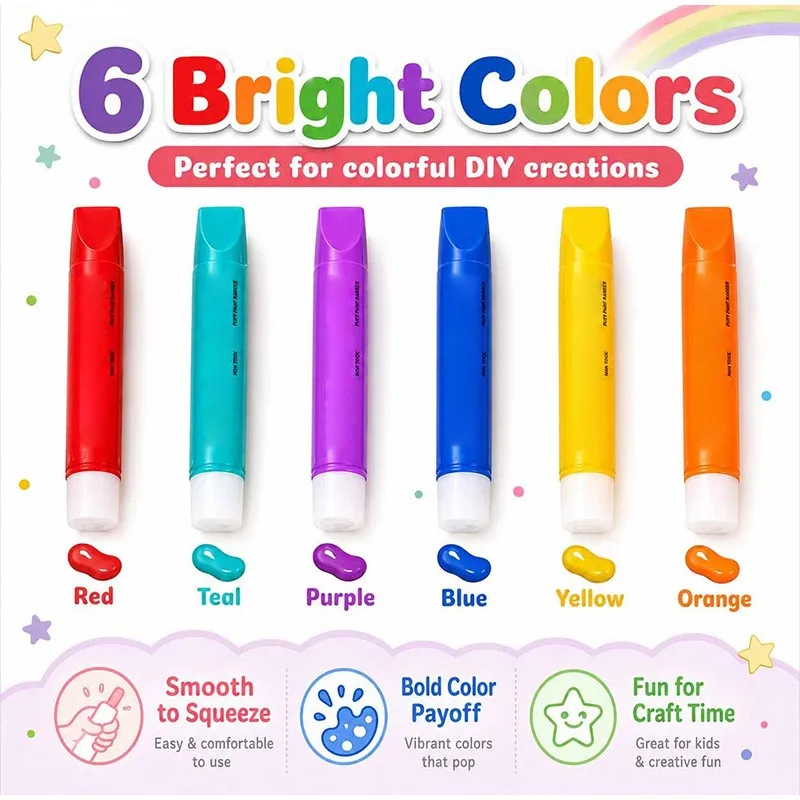 Magic 3D Popcorn Pens 6-12Pcs Heat Activated Puffy Markers Kids DIY Art Craft