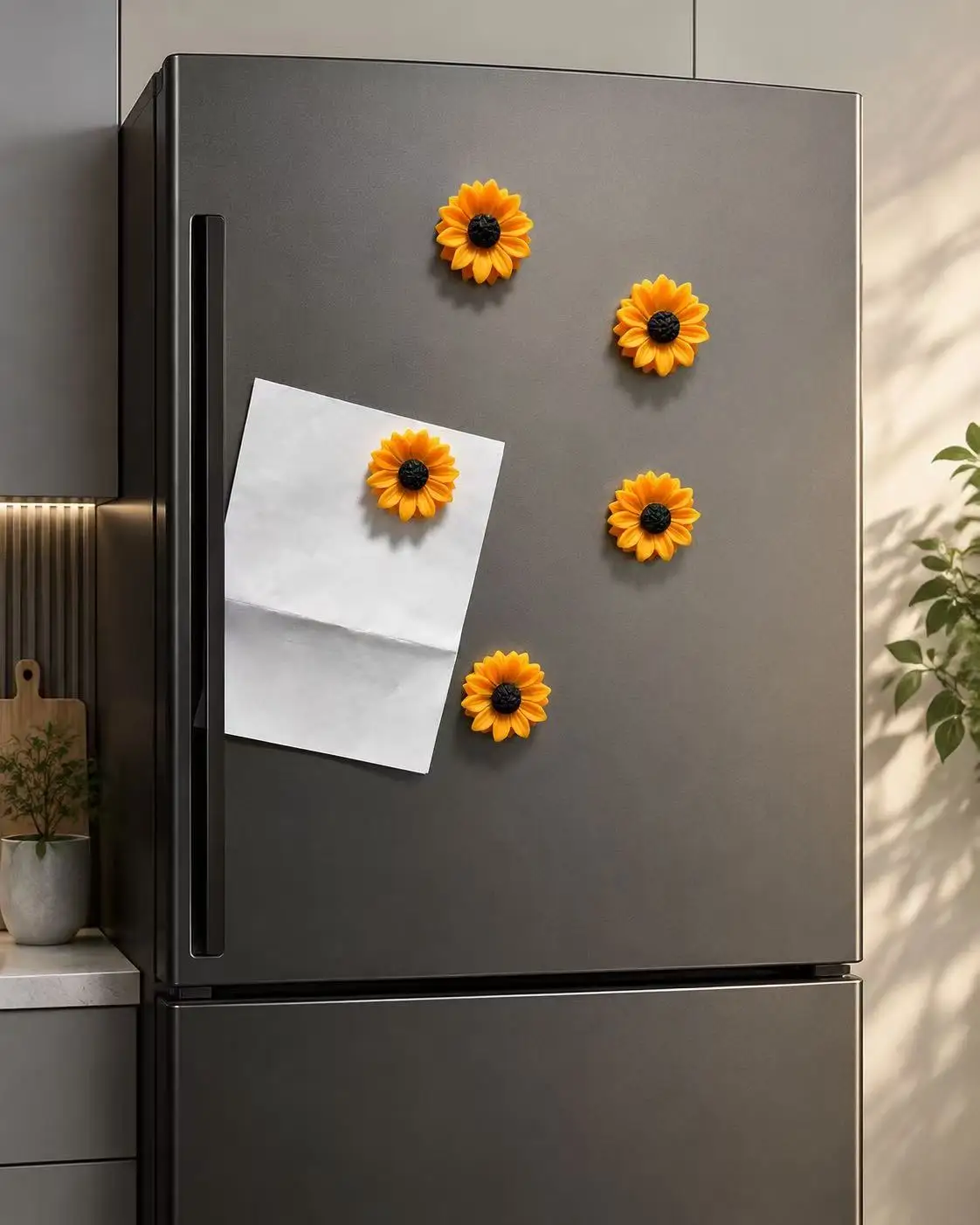 5pcs Resin Sunflower Magnet, Sturdy Kitchen & Fridge Magnet/Office Organizer, Suitable For Holiday Gifts And Home Decoration