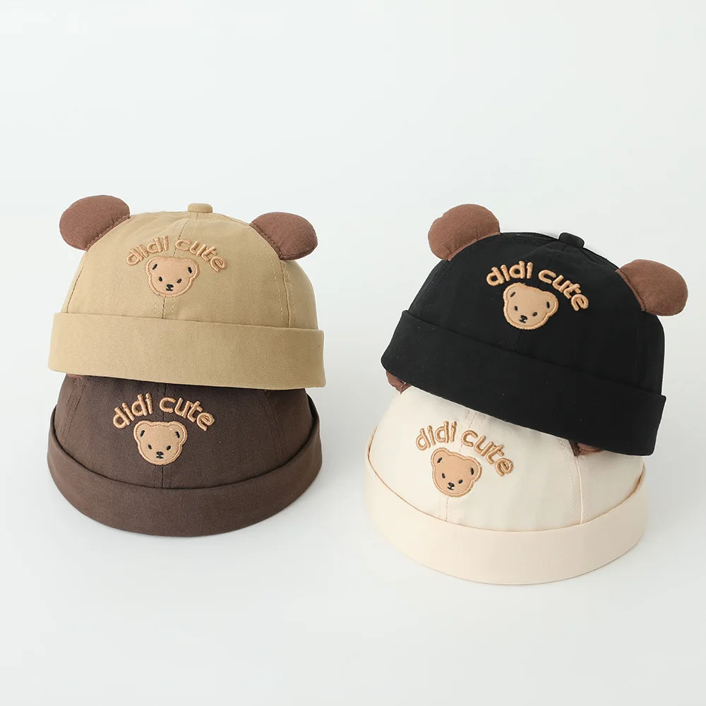 

2025 Cute Cartoon Bear Baby Baby Brimless Hat Korean Baby Boys Girl Cap Beanies Toddler Kids Hip Hop Docker Cap