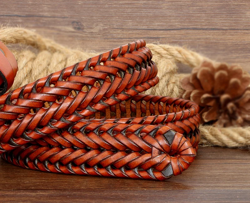 Männer Und Frauen Gürtel Aus Echtem Leder Weibliche Luxus Strap Gürtel Kummerbund Gewebt Gestrickte Qualität Hohe Jeans Hosen Zubehör – Detail 9