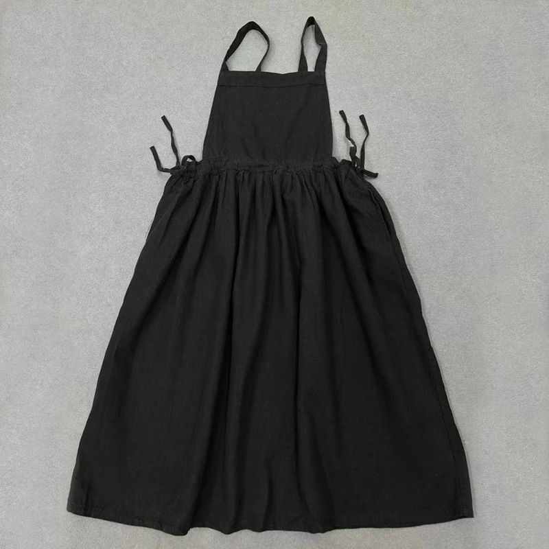 Johnature Japanese Style Mori Women Cotton Linen Camisole Dresses Large Skirt Drawstring Waistband French Long Camisole Dress