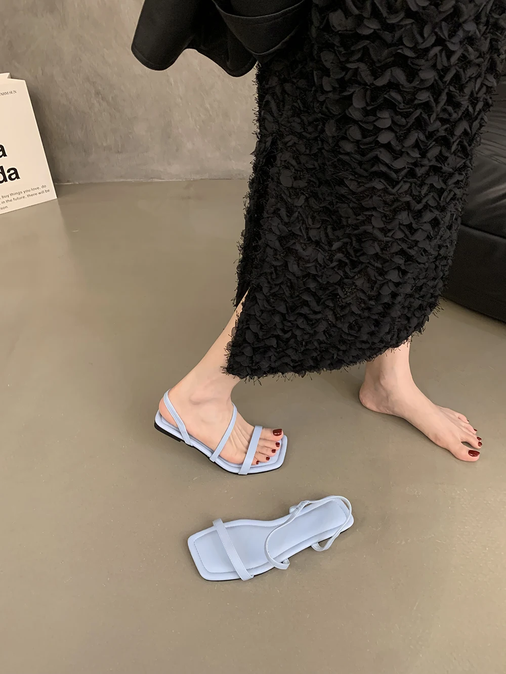 Shallow Mouth Black Platform Sandals Strappy Heels Velvet Shoes 2024 Women\'s Med Mary Jane Round Toe Buckle Espadrilles Suede C
