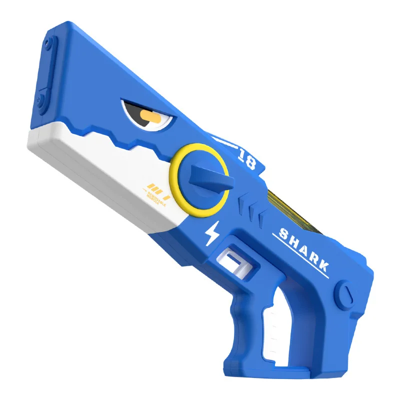 상어 물 블래스터 자동 채우기 전기 물총 450ml 탱크 12m 범위 풀 해변 전투 장난감 성인 어린이 여름 재미