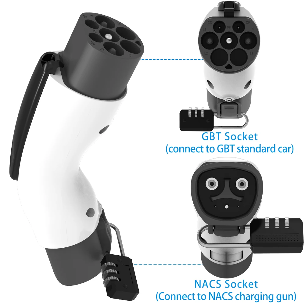 Adaptador T esla a GBT EV 32A 7KW 250V para cargador NACS a GB/T convertidor con bloqueo antirrobo adaptador de carga seguro NACS a g bt