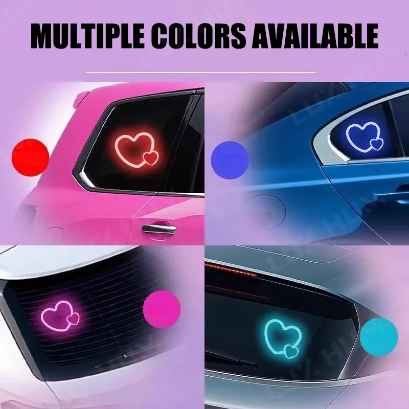 Solar Powered Car Neon Light Wireless Cute Heart Shaped Led Ambient Light Suction Cup USB Rechargeable Atmosphere Breathing Lamp image 5