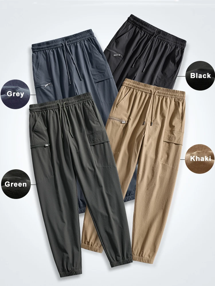 Summer Quick Dry Men Joggers Sweatpants Breathable Stretch Ankle-Length Sport Casual Cargo Pants Male Loose Track Trousers