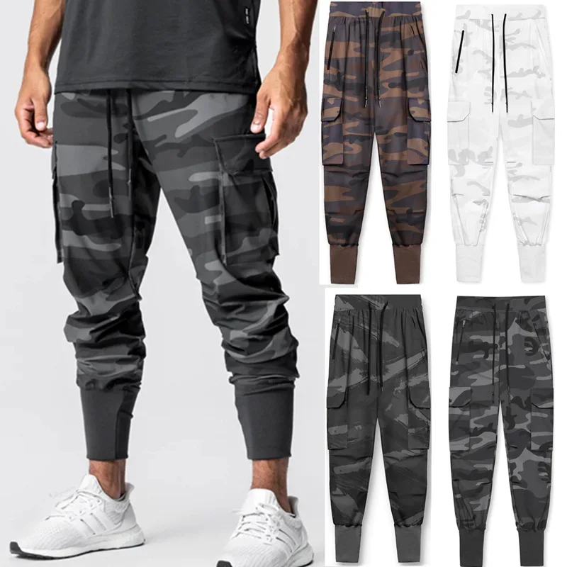 

Spring and Summer New Workout Exercise Pants Men's Casual Loose Thin Camouflage Cargo Pants Ankle Banded Stretch Knitted